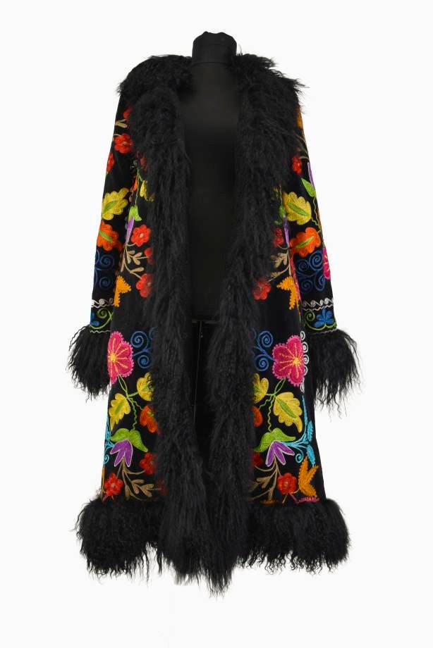 Vintage Suzani Coat: Hand-embroidered Afghan Style Shearling Trim