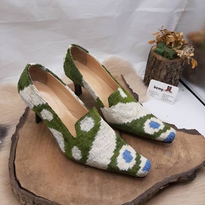Heeled Sandals, İkat Shoes, Pointy Toe Sandals, Barefoot, Comfy Shoes, For Her, Custom Made, Genuine Leather, Vintage Slip On, Chic Shoes