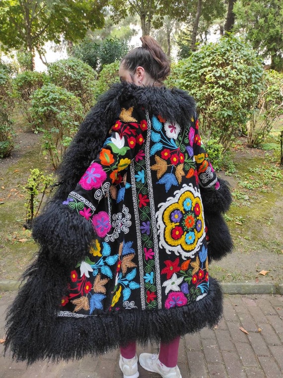 Suzani Shearling Trimed Coat Afgan Style Coat Vintage Coat - Etsy