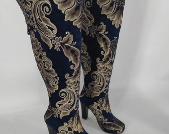 Over Knee Boots, Suzani Boots, Heeled Boots, Custom Made, Chic Boots, Tapestry Boots, Made To Order