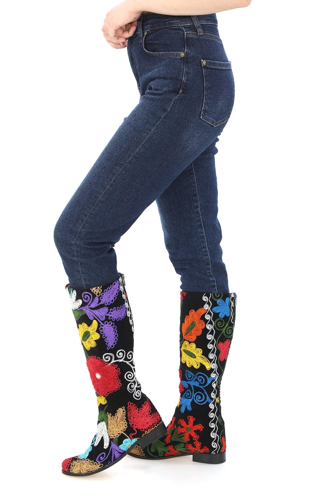 Suzani Embroidered Women's Boots, Riding Boots, Custom Made