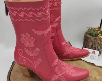 Handmade Leather Ankle Cowboy Boots: Suzani Embroidered, Custom Made