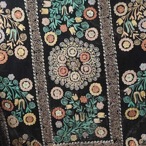 Vintage Shearling Coat, Floral Embroidery, Suzani Afghan Style image 3