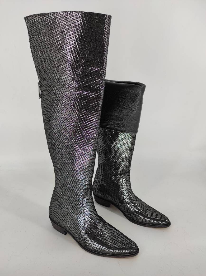 Over knie hoge laarzen echt leer op maat gemaakt cowboy - Etsy Nederland