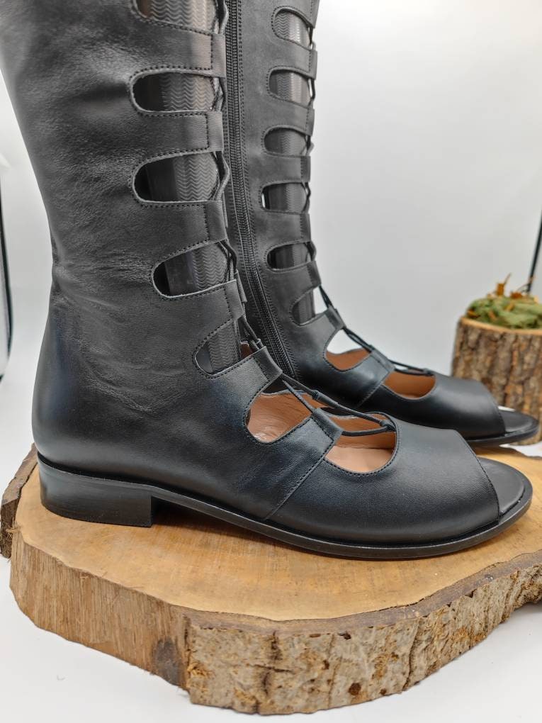 【suzen】Baritone lace-up long boots Suede Leather Lace up Boots, Custom Made, Platform Boots