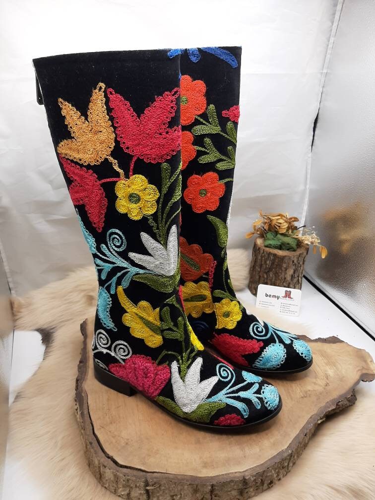 Suzani Embroidered Women's Boots Riding Boots Custom | Etsy