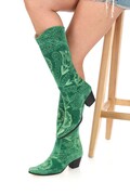 Handmade Green Suzani Cowboy Boots: Custom Leather Western Boots