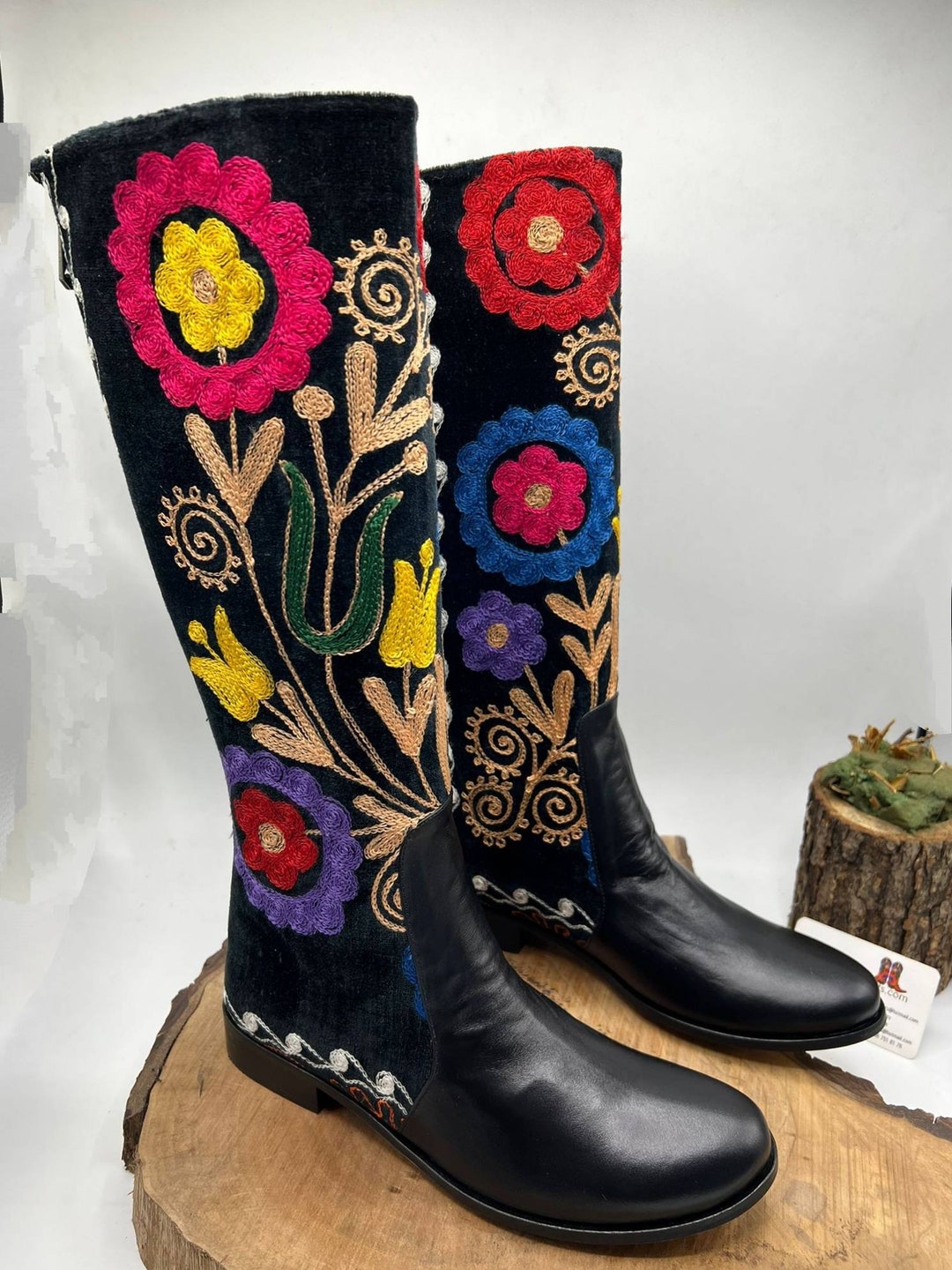 Riding Boots Suzani Boots Vintage Boots Floral Pattern Low - Etsy