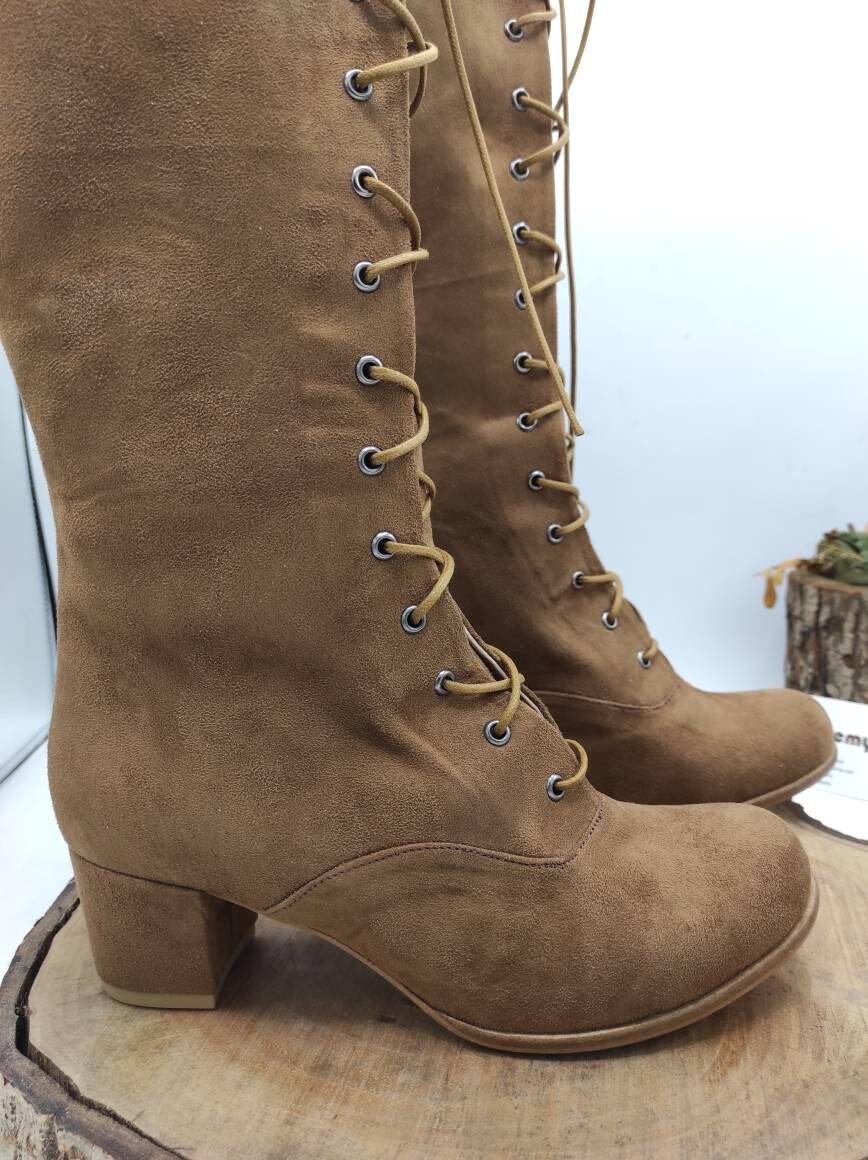 Suede Leather Lace up Boots, Custom Made, Platform Boots