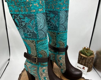 Botas altas hasta la rodilla de cuero genuino hechas a mano: tacón de plataforma personalizado