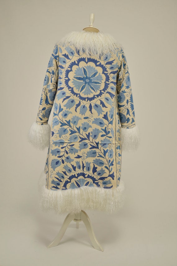 Handmade Suzani Shearling Coat: Vintage Afghan Style