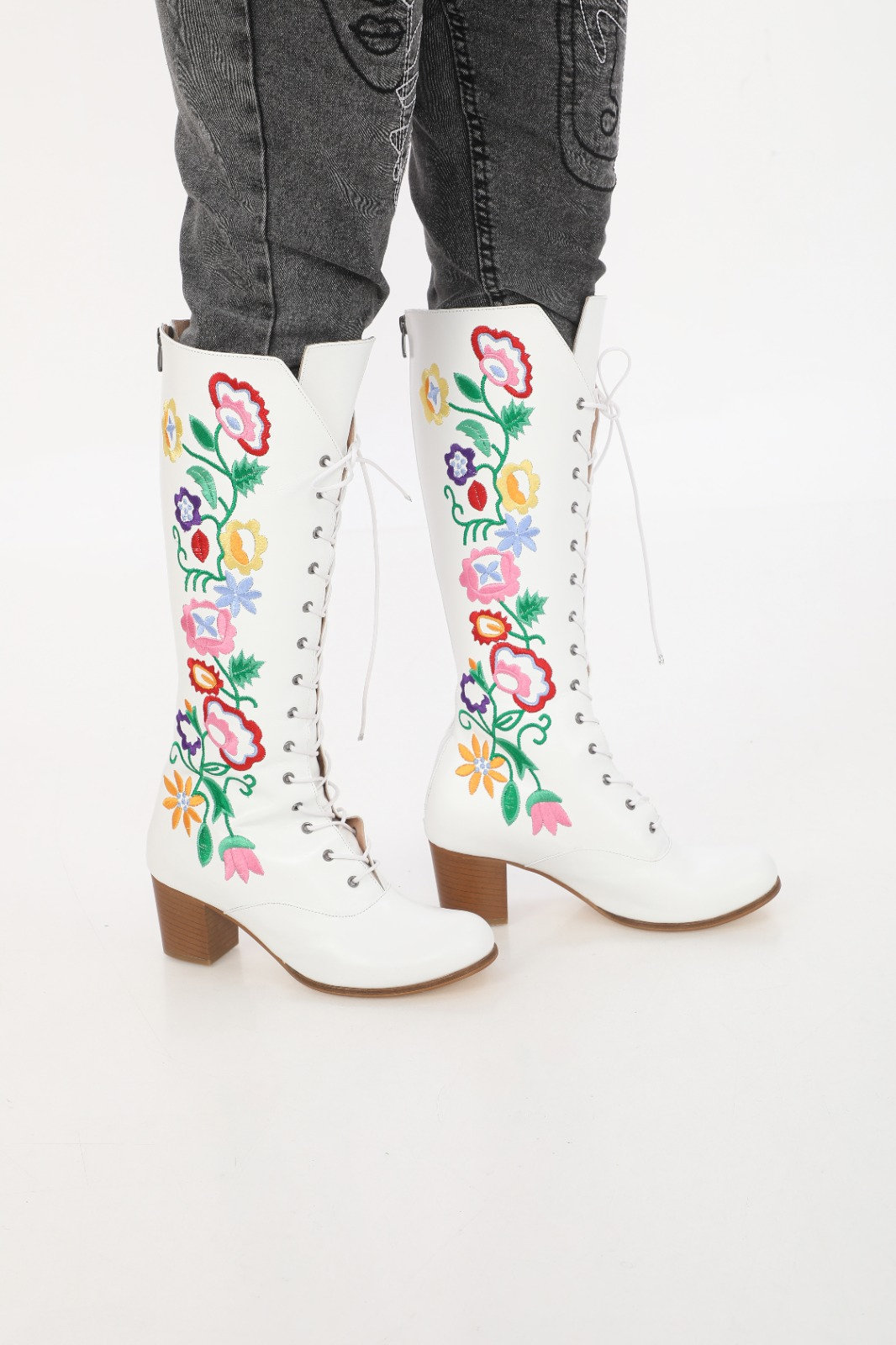 Custom Embroidered Leather Victorian Boots, Lace-up Boots - Etsy