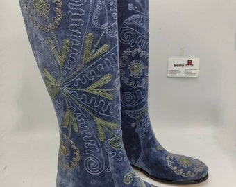 Riding Boots, Women's Boots, Suzani Boots, Low Heel, Custom Boots, For Her, Embroidery Boots, Handmade, Casual Boots, Comfy Boots, Boho Chic
