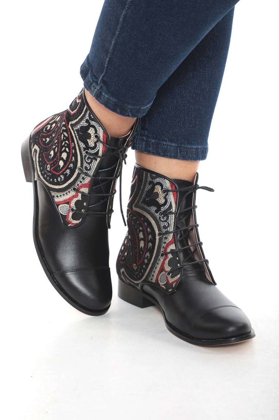 Handcrafted Black Leather Textured Ankle Boots main image 0