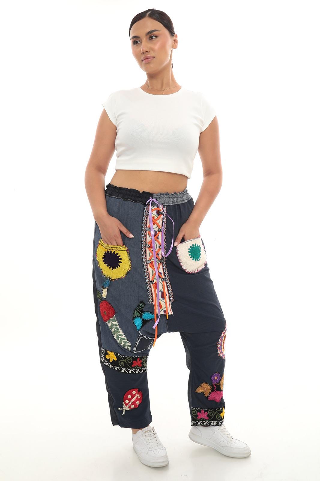 Vintage Suzani Embroidery Shalwar Pants: Unisex Boho Trousers - Etsy