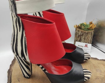 Handmade Zebra Print Calf Hair Leather Ankle Boots