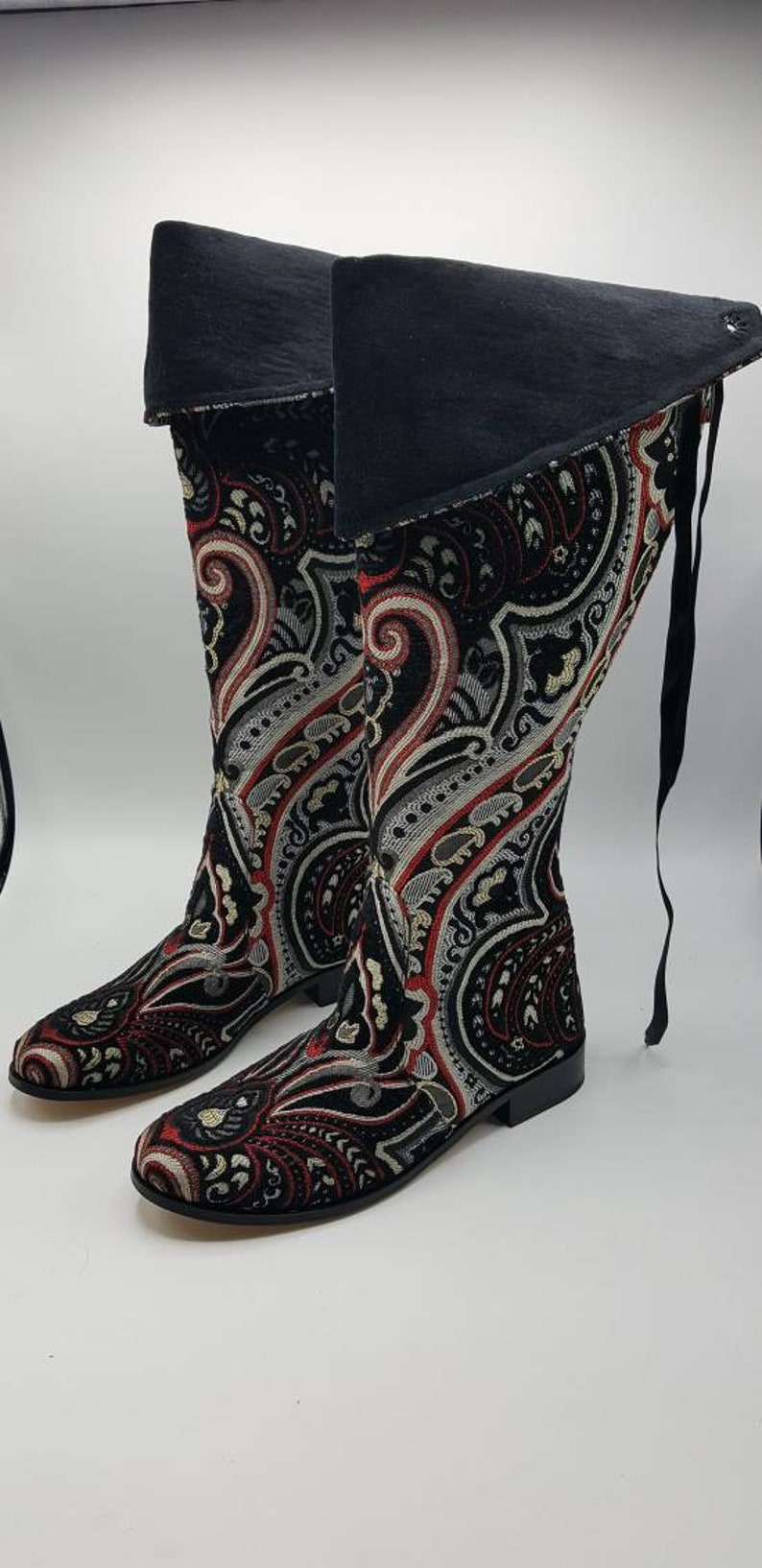 FREE SHIPPING Suzani Women/'s Boots Custom Made Black Boots Over The Knee Boots