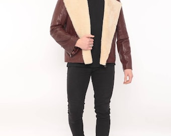 Leather Jacket, Men Bomber Real Shearling Jacket, Aviator Jacket, Gift For Him, Custom Made, Shearling Coat, Fur Jacket, Lamb Leather jacket