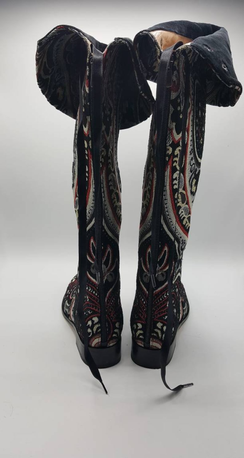 FREE SHIPPING Suzani Women/'s Boots Custom Made Black Boots Over The Knee Boots