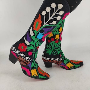 Cowboy Boots, Vintage Boots, Suzani Boots, Western Boots, Custom Made, For Her, Cowgirl Boots, Boho Style, Floral Pattern, Festival Boots
