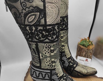 Cowboy Style Custom Made Boots, Knee High, Ethnic Pattern Chic Boots, Suzani Boots, Pointy Toe, Chic Boots, Handmade Boots, Lovely Boots