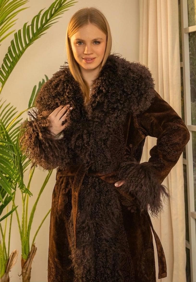 su_do 2way coat「leo sheep」sudo スード コート Custom Brown Shearling Coat: Suzani Velvet Afghan Style - Etsy