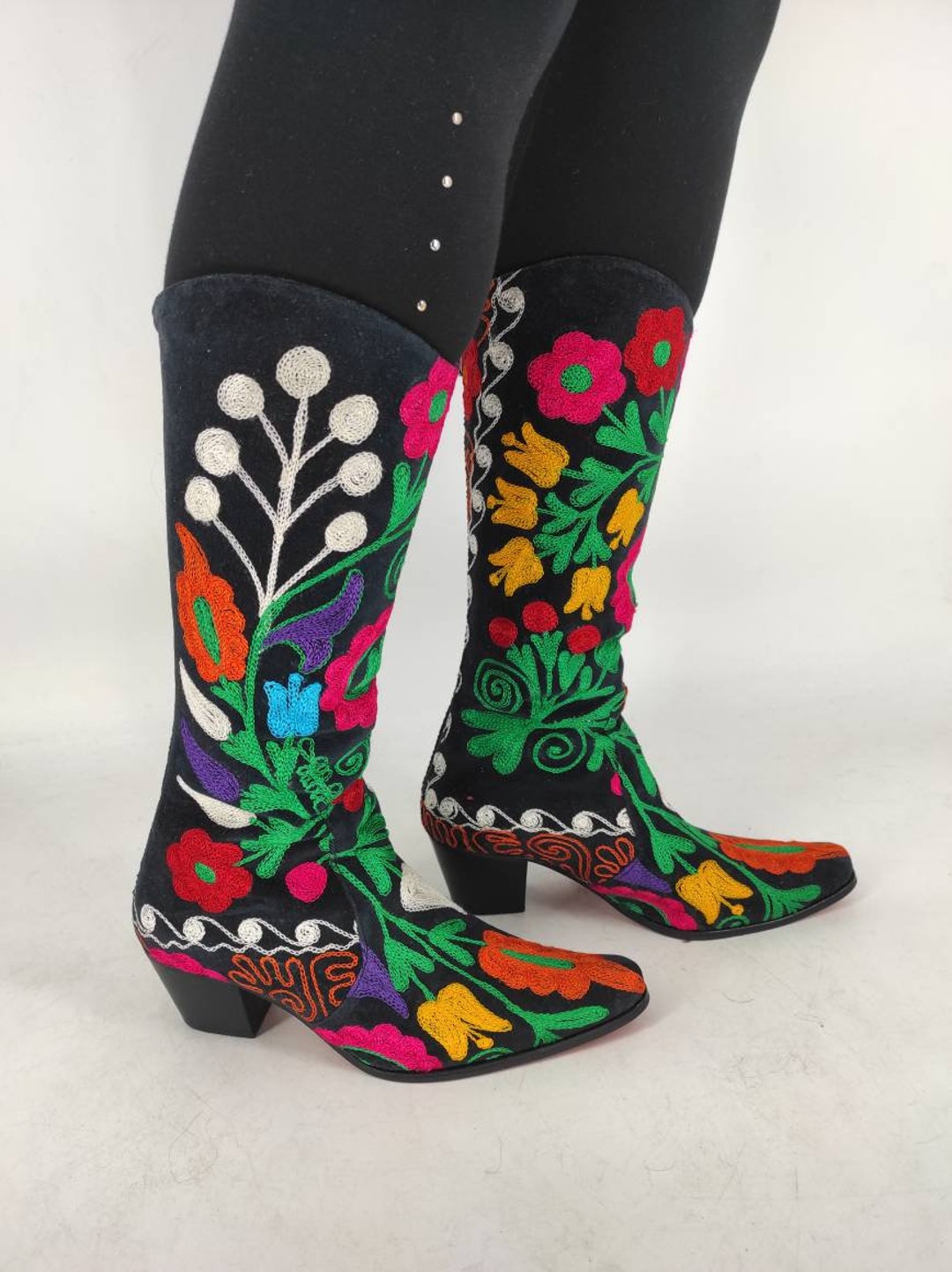 Vintage Embroidered Women's Boots, Suzani Boots, Cowboy Style, for Her ...