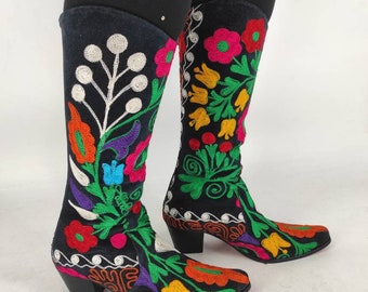 Vintage Embroidered Women's Boots, Suzani Boots, Cowboy Style, For Her, Boho Style, Handmade, Everyday Boots, Made To Order