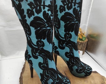 Tapisserie-Stiefel aus echtem Leder mit Absatz - Sonderanfertigungen auf Bestellung