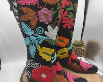 Low Heel Boots, Cowboy Boots, Custom Made, Suzani Boots, Vintage Boots, Handmade, Western Boots, Street Fashion, Everyday Boots, For Her