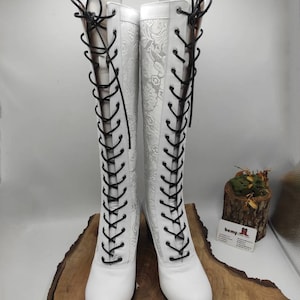 Custom Made Victorian Boots, Genuine Leather, Made To Order, Lace Up Boots, Chunky Heel, White Leather Boots, Festival Boots, Platform Toe