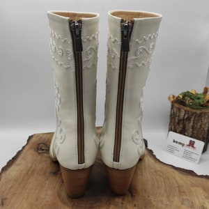 White Leather Boots, Cowboy Boots, Made To Order, Mid Calf, Short Boots, Wedding Boots, Casual Boots, Everyday Boots, Suzani Boots image 6