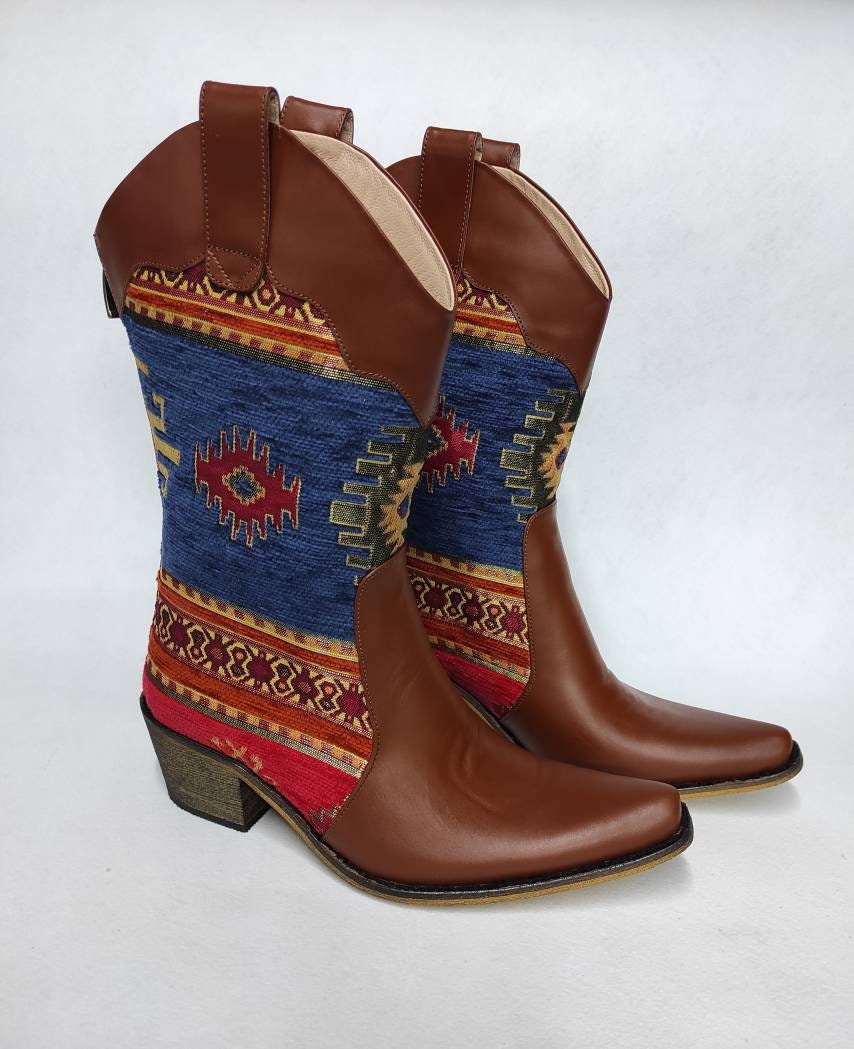 Botas de cowboy de couro feitas à mão: botas kilim western personalizadas