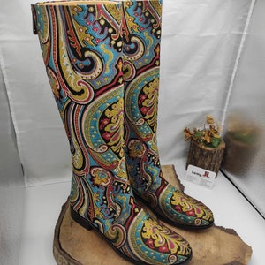 Suzani Knee High Boots: Genuine Leather Ethnic Flat Boots