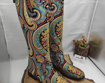 Suzani Knee High Boots: Genuine Leather Ethnic Flat Boots