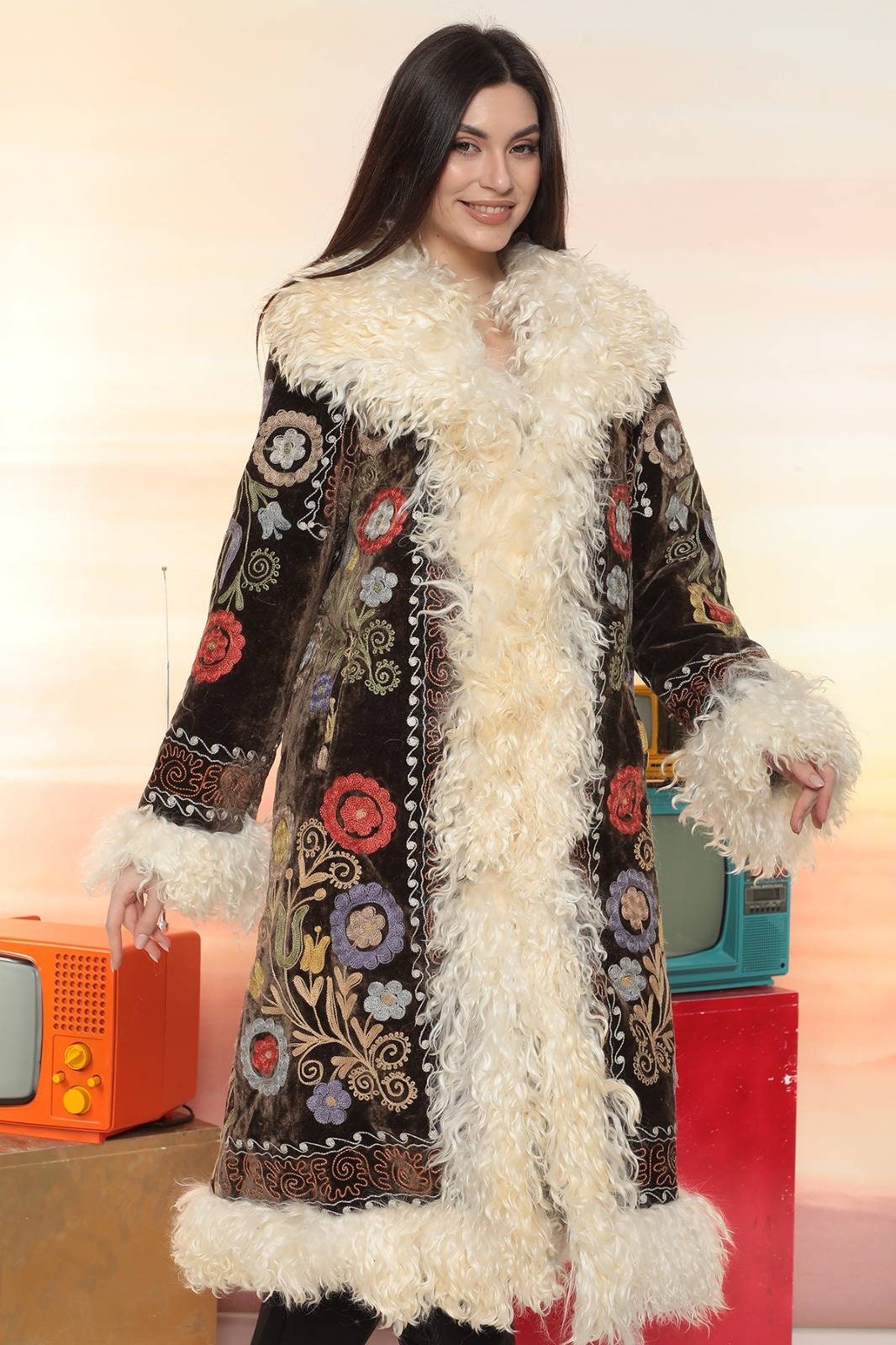 Vintage Shearling Coat, Floral Embroidery, Suzani Afghan Style - Etsy