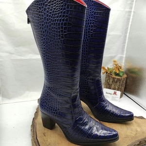 Op maat gemaakt, cowboylaarzen, Suzani-laarzen, handgemaakt, comfortabele laarzen, casual laarzen, marineblauw, westernlaarzen, op bestelling gemaakt, laarzen voor dagelijks gebruik