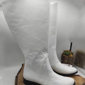 Handmade White Leather Riding Boots: Custom Suzani Style