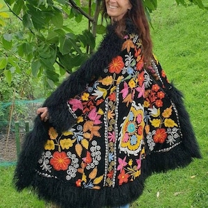 Shearling Trimmed Vintage Coat, Almost Famous 1970s, Boho Fashion, Suzani Coat, Afgan Coat, For Her, Retro Coat, Custom Made, Penny Lane