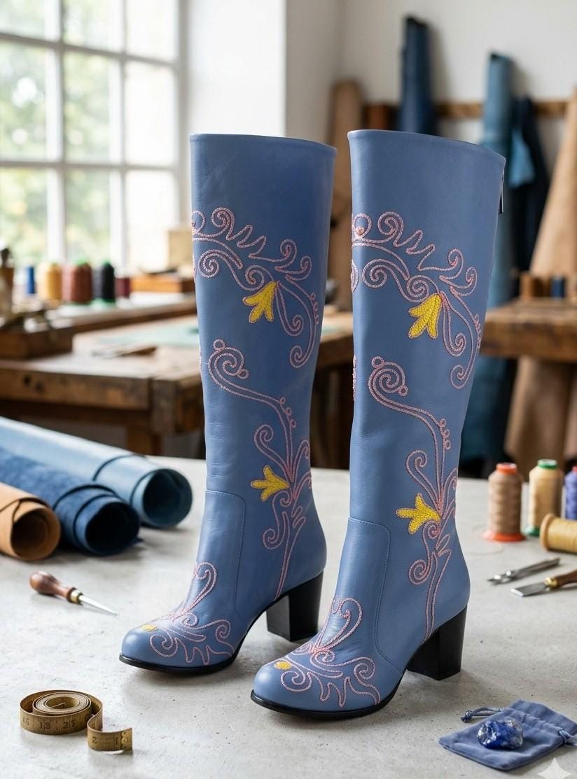 Custom Leather Boots: Embroidered Suzani Style, Made to Order