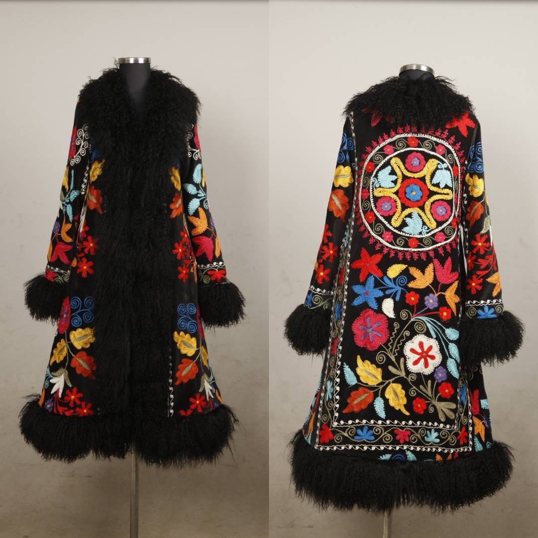 embroidered shearling coat