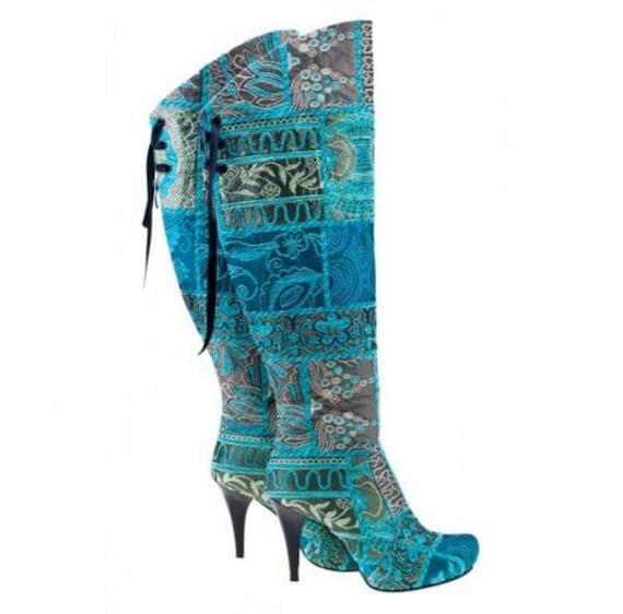 turquoise knee high boots