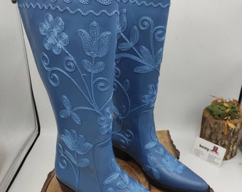 Handgemaakte leren cowboylaarzen: geborduurd Suzani, custom fit