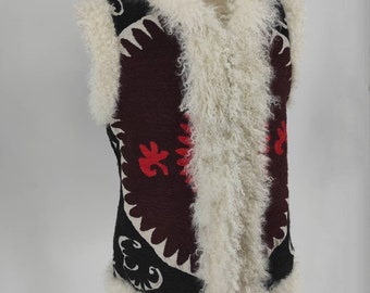 Vintage Shearling Gilet, Penny Lane Coat, Short Gilet, Afgan Coat, Suzani Shearling, Boho Style Waistcoat, For Her, Fur Coat, Almost Famous