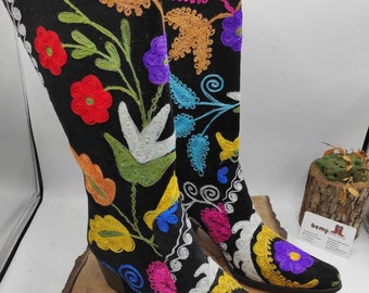 Suzani Boots, Embroidered Boots, Custom Boots, Cowboy Boots, Kneehigh, Vintage Boots, Everyday Boots, Comfy Boots, For Her, Casual Boots