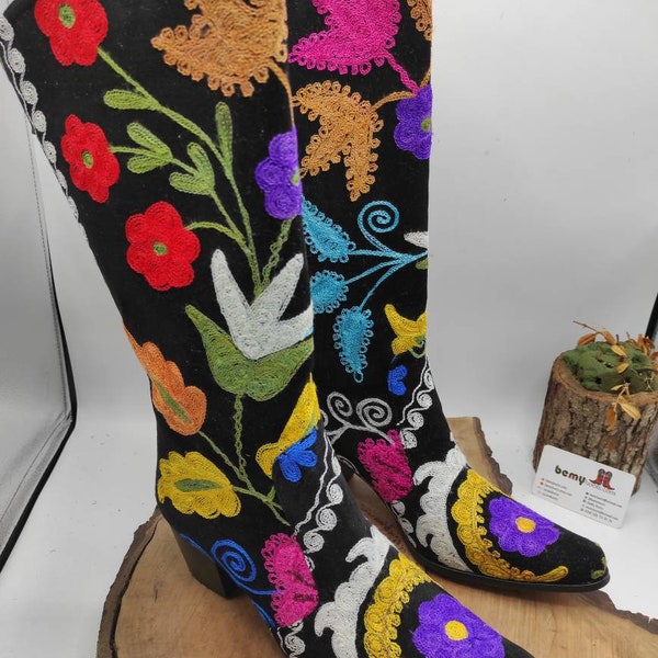 Suzani Boots, Embroidered Boots, Custom Boots, Cowboy Boots, Kneehigh, Vintage Boots, Everyday Boots, Comfy Boots, For Her, Casual Boots
