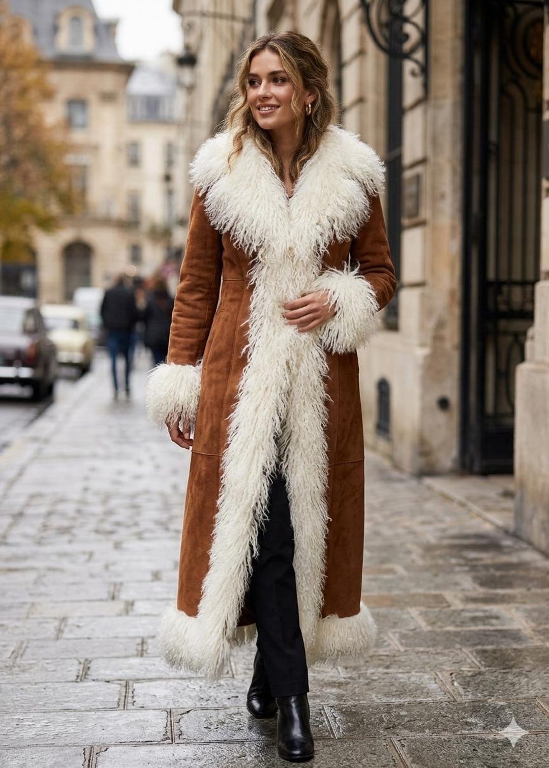 Handmade Suede Shearling Coat: Long Afghan Style Fur Trim - Etsy
