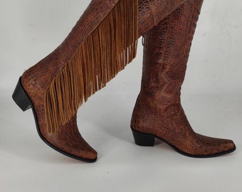Made To Order Cowboy Boots, Genuine Leather, Western Boots, Fringed Boots, Custom Made, Cowgirl Boots, For Her, Comfy Boots, Pointy Toe