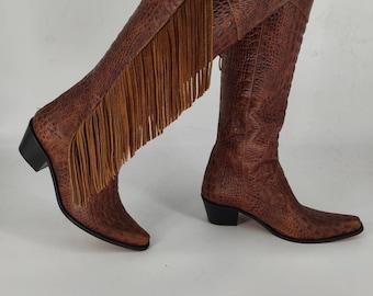 Made To Order Cowboy Boots, Genuine Leather, Western Boots, Fringed Boots, Custom Made, Cowgirl Boots, For Her, Comfy Boots, Pointy Toe