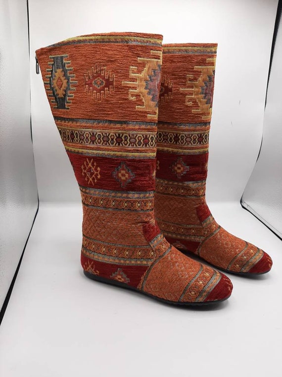 Platte zool laarzen vintage laarzen op maat gemaakt tapijt - Etsy Nederland